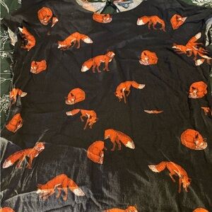 Modcloth Navy linen blend jumpsuit with foxes